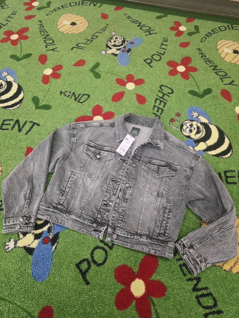 wild fable Distressed Grey Washed Denim Jacket Size Small